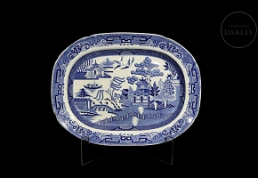 柳树纹托盘，石质瓷器，斯塔福德郡，十九世纪