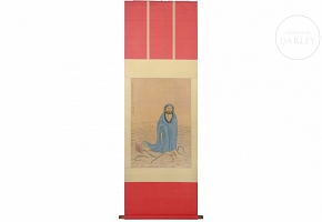Chinese painting ‘Bodhidharma on the Waves’, signed Yu Zhiding