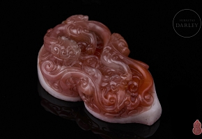 Nanhong agate seal ‘Dragons in the Clouds’, Qing dynasty