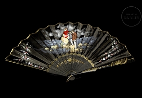 Black silk and wood fan, 20th century