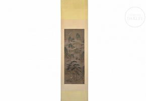 Chinese painting ‘Cranes and Pines’, signed Shen Quan