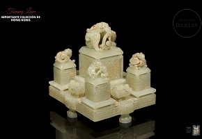 Large set of yellow jade carved seals ‘Directional Beasts’, Han dynasty