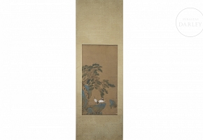 Chinese painting ‘Cranes under a pine tree’, signed Zhang Weibang