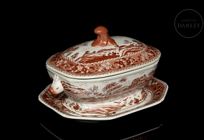 Soup tureen with porcelain tray, 20th century