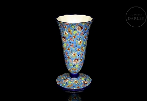 Longwy, glazed ceramic vase ‘Flowers’, 20th century
