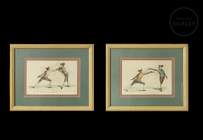 James Gwin (c.1700-1769) ‘Pair of fencing scenes’, 18th century