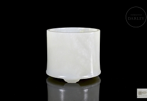 Bote para pinceles de jade blanco de Hetian, Dinastía Qing