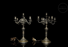 Pair of silver-plated metal candlesticks, 20th century