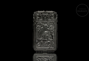 Black carved plaque “Musician,” Qing dynasty