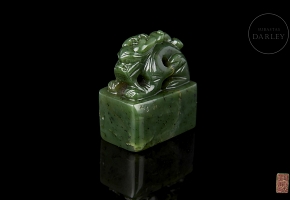 Spinach green jade ‘Mythological Dragon’ seal, Qing dynasty