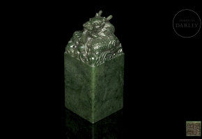 Sello rectangular de jade espinaca