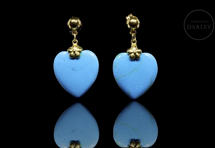 Pendientes en oro amarillo 18 kt con turquesa