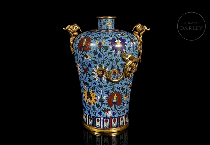 Jarrón meiping de bronce con esmalte cloisonné 