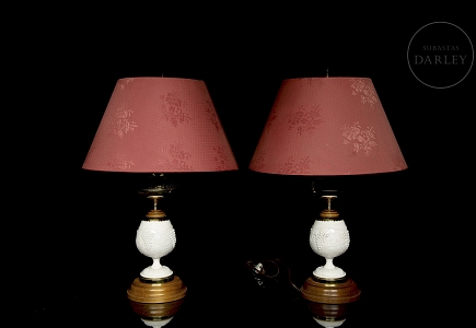 Levinton, Pareja de lámparas opalina, USA, s.XX