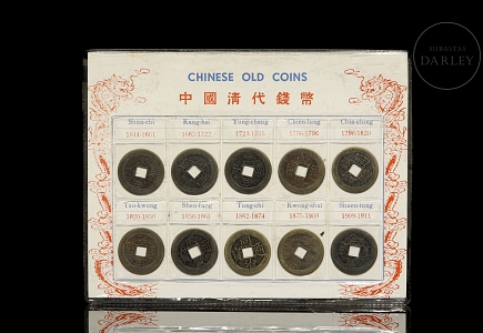Juego de diez antiguas monedas chinas, dinastía Qing