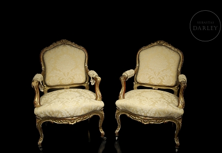 Pareja de sillones estilo Luis XV, Francia, ffs. s.XIX