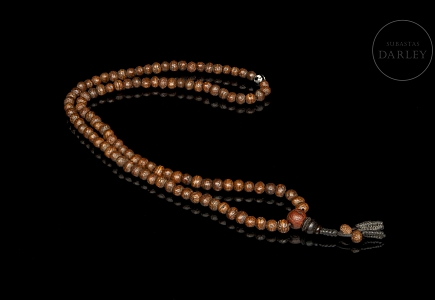 Mala de ciento trece cuentas de semilla de Bodhi y ágata, s.XX
