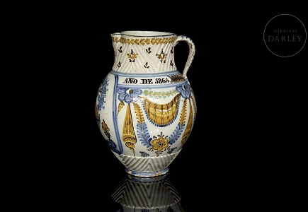 Jarra de de cerámica de Talavera de la Reina, Modesta Diaz, 1865