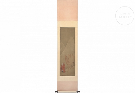 Pintura china “Sabio con camello”, con firma Luo Ping