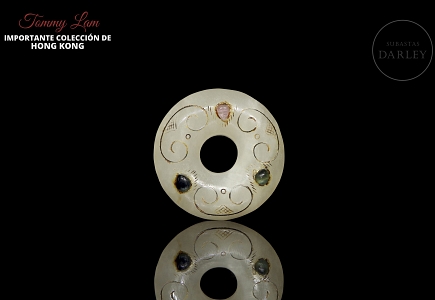 Colgante de jade de Hetian con oro, plata y turmalina, dinastía Tang