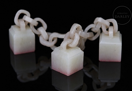 Conjunto de tres sellos de jade blanco de Hetian, dinastía Qing