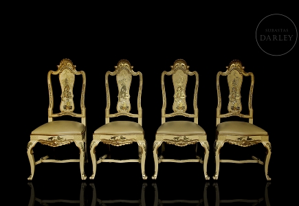 Cuatro sillas de estilo Reina Ana con decoración Chinoiserie, s.XX