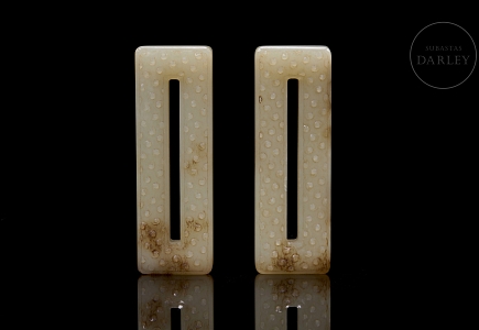 Pareja de placas rectangulares de jade, dinastía Qing