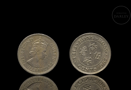 Dos monedas de 50 centavos, Hong Kong, 1963 y 1967