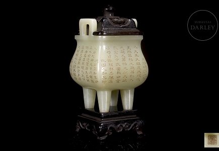 Incensario de jade de Hetian y madera 