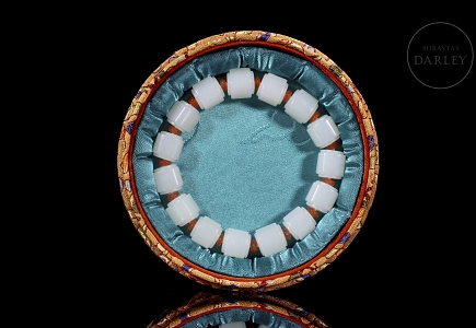 Pulsera de cuentas de jade blanco de Hetian, dinastía Qing
