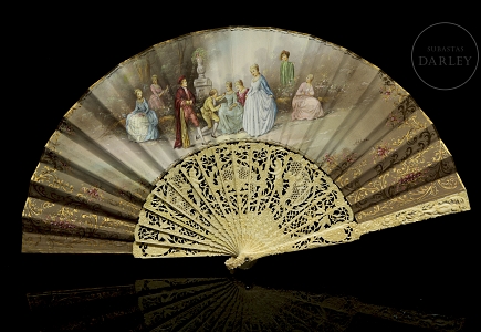 J. Lluna, Abanico hueso con escena galante, s.XIX