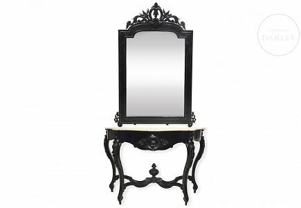 Conjunto de consola y espejo de estilo isabelino, s.XX