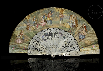 Abanico isabelino de nácar, s.XIX