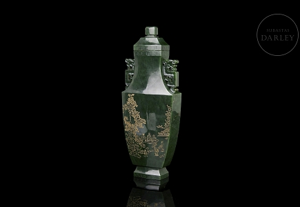 Jarrón de jade verde espinaca 