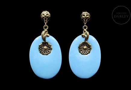 Pendientes en oro amarillo 18 kt con turquesa