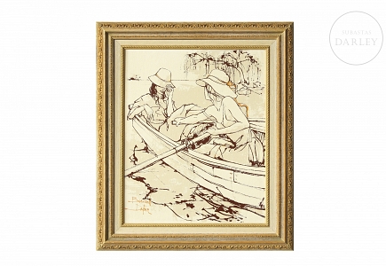 Bernard Dufour (s.XX-XXI) “Damas en barca”