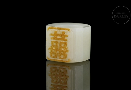 Anillo-sello de jade blanco 