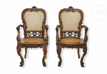 Dos butacas de rejilla, estilo Luis XV, s.XIX