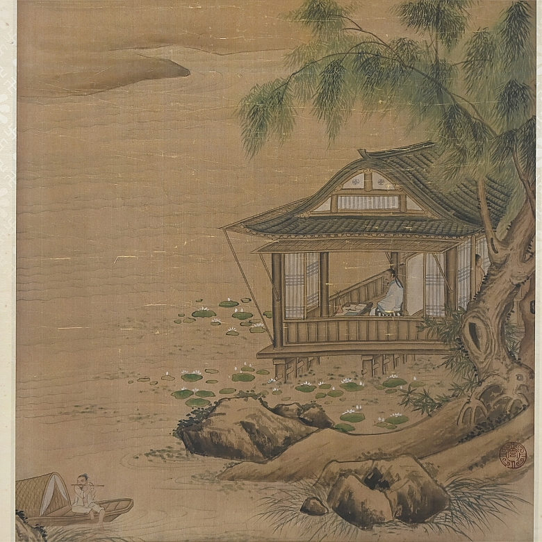 Chinese painting “Scholar by the River,” signed Tang Dai
