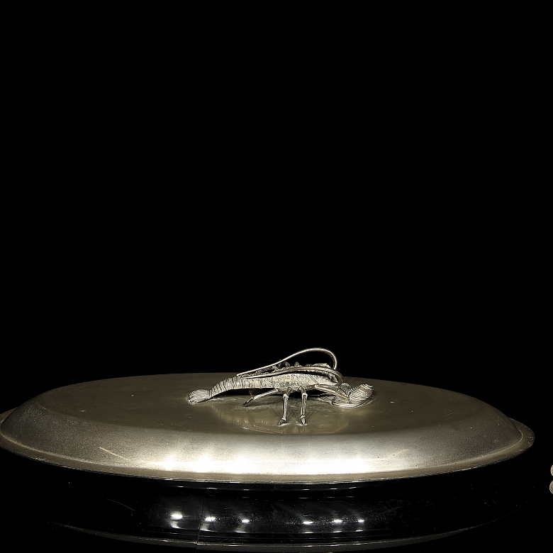 Bandeja de metal plateado para langosta, s.XX