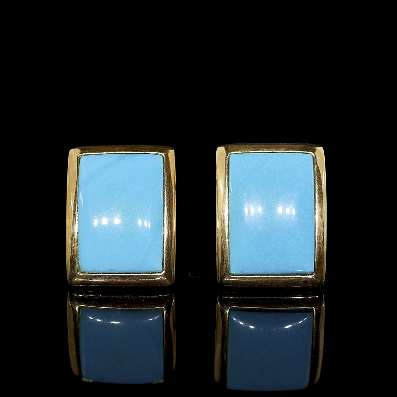 Pendientes con turquesa en oro amarillo de 18 k