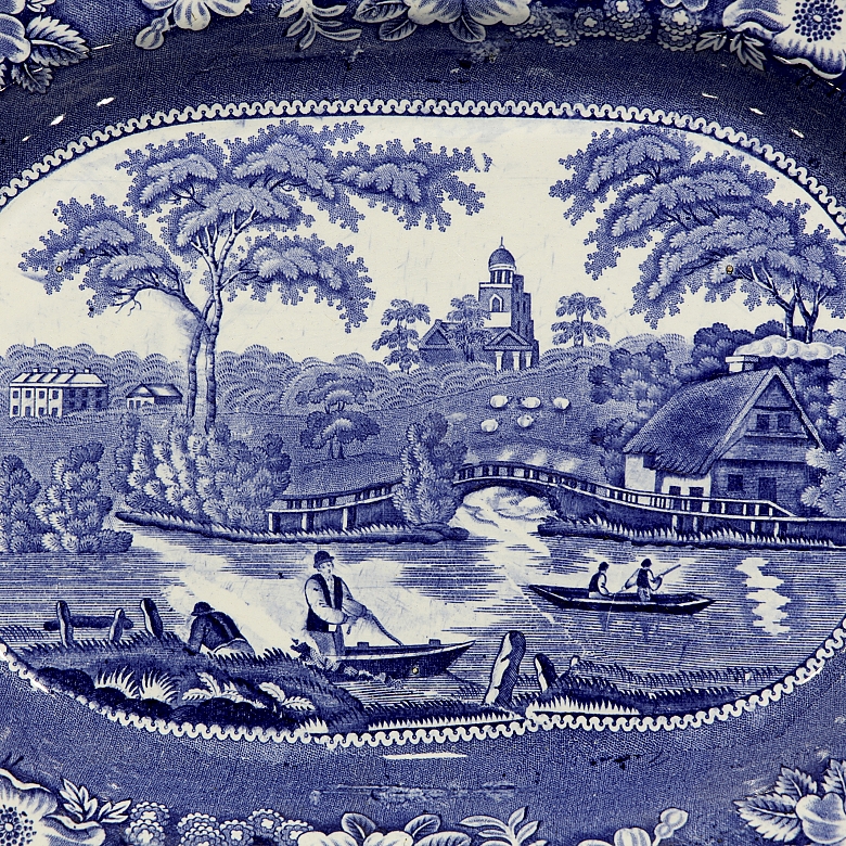 柳树纹“野玫瑰”托盘，斯塔福德郡，19世纪 - 1