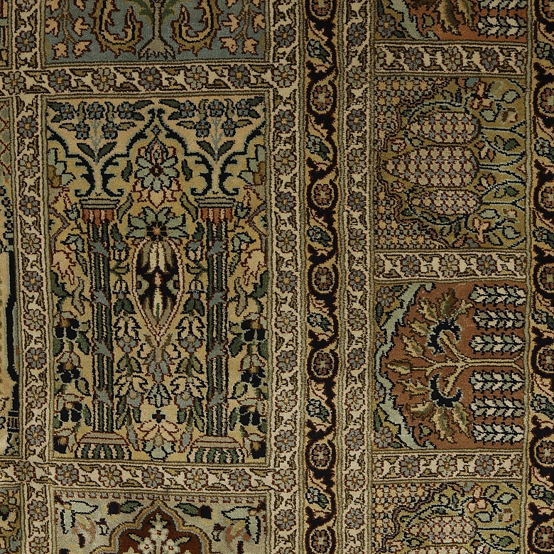 Alfombra kachemir seda pura, diseño Ghom, s.XX