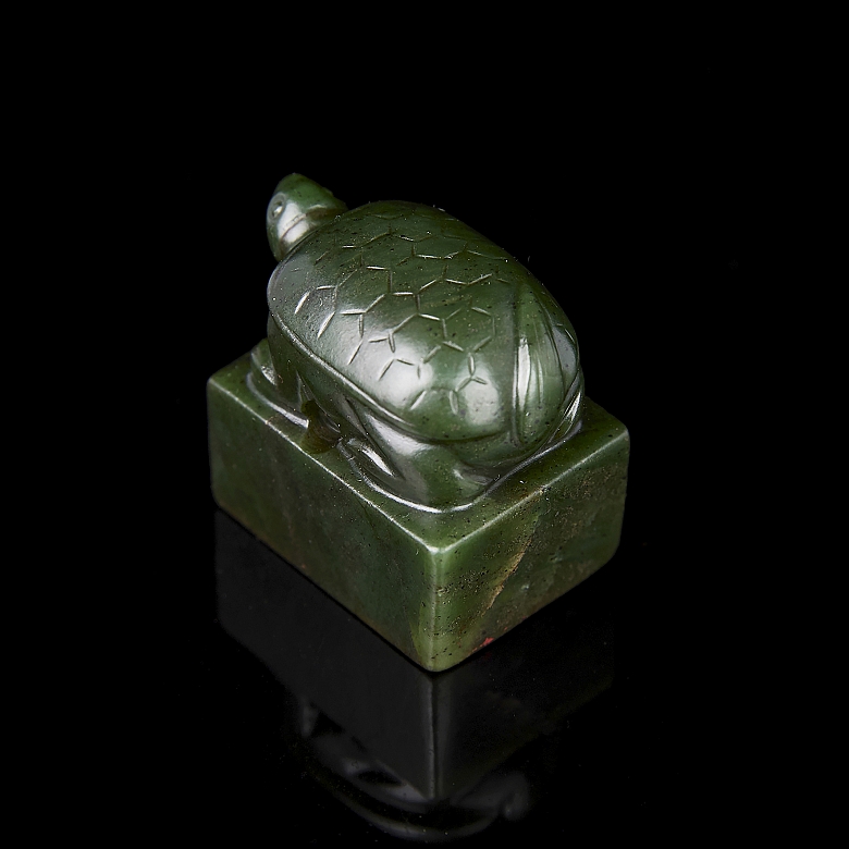 Spinach green jade ‘Turtle’ seal, Qing dynasty
