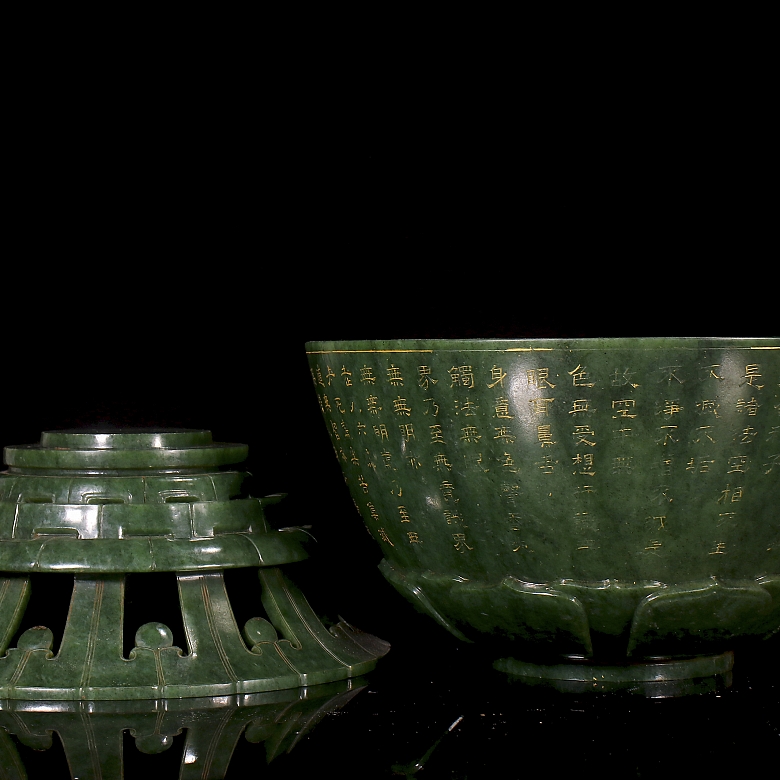 Cuenco ritual de jade verde espinaca