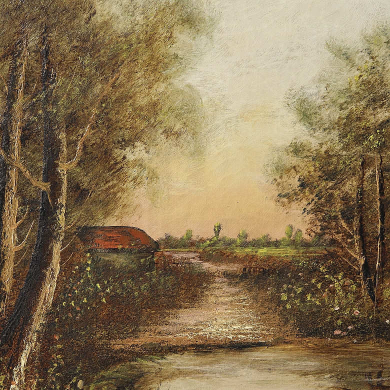 20th-century French school ‘Houses by the Lake’