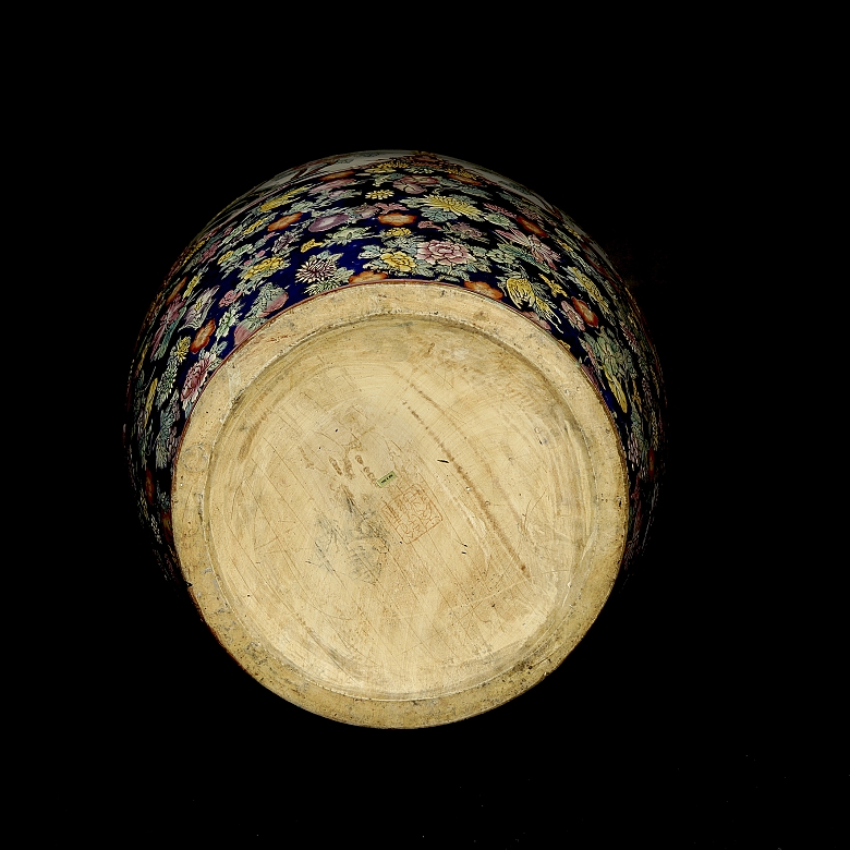 Gran jarrón de cerámica policromada familia rosa