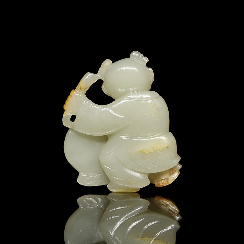 Carved jade figure, ‘Boy with Drum’, Qing dynasty