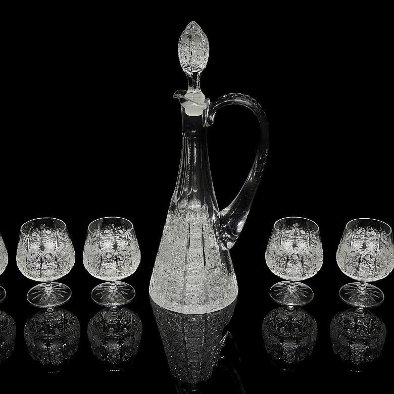 Set of glassware with jug and six glasses, 20th century
