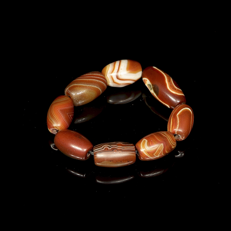 Pulsera de ocho Dzi de ágata, dinastía Liao